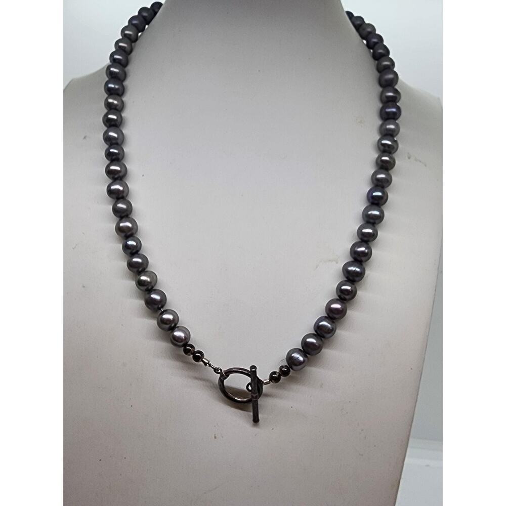 Gray Peacock Pearl Freshwater Genuine Necklace Toggle Clasp Iridescent 18" Real - Picture 4 of 7